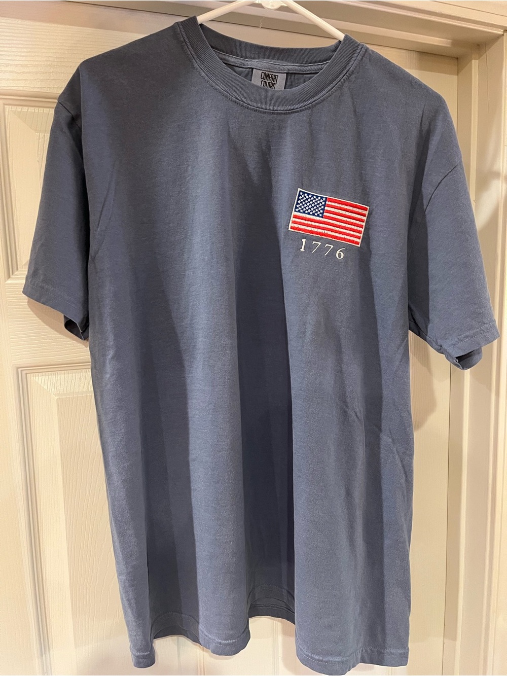 Comfort Colors Slate Blue Short-Sleeve Tee with 1776 Flag Graphic